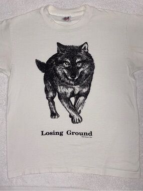 Vintage Human-i-Tees Shirt Mens M White Wolf Losing Ground Graphic Nature 90’s